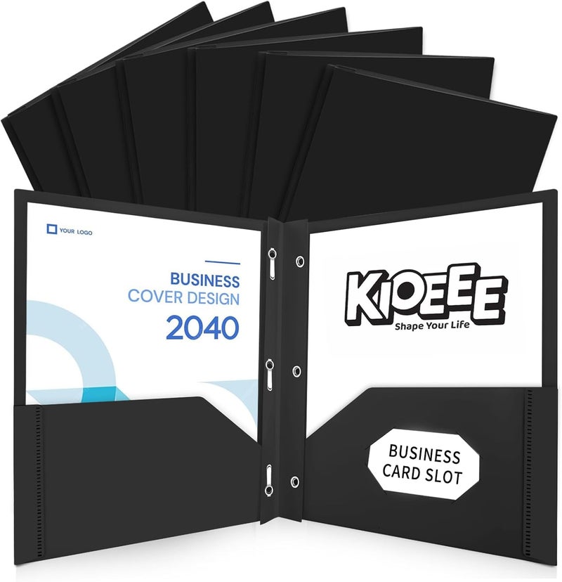 KIOEEE Black Heavy Duty Plastic Folders with 2 Pockets and 3 Prongs (6 Pack),Fit Letter Size Paper, Business Card Slot, Assorted Colors for School,Office and Home - Image 1